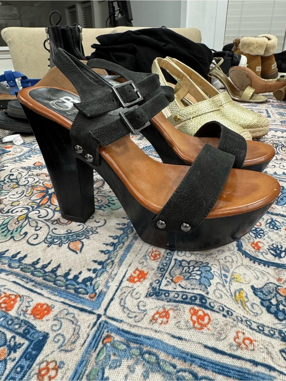 Gianni Bini Black Suede Platform Block Heels
